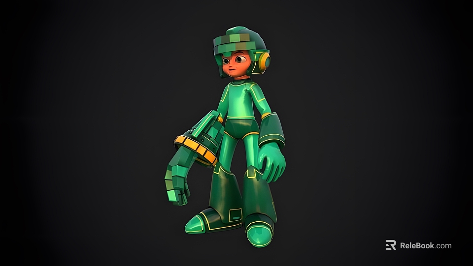 Man in Green Mechanical Armor with Futuristic Helmet and Armor Details 3d model 