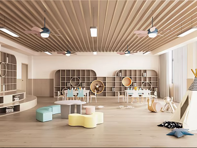 Modern Kindergarten Interior With Colorful Furniture And Decor 3d model