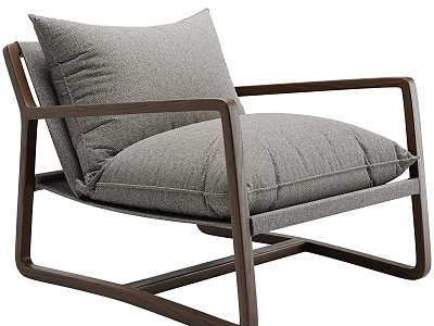 Stylish Modern Armchair With Brown Wooden Frame Gray Fabric Cushion And Comfortable Armrests 3d model