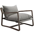 Stylish Modern Armchair With Brown Wooden Frame Gray Fabric Cushion And Comfortable Armrests