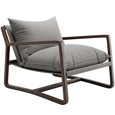 Stylish Modern Armchair With Brown Wooden Frame Gray Fabric Cushion And Comfortable Armrests 3d model