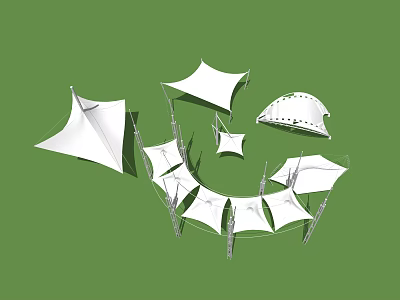 Tensile Membrane Structure Design With Modern White Tent-like Canopy And Support Frames 3d model