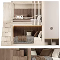Modern Wooden Bunk Bed With Stairs Drawers Upholstered Headboard