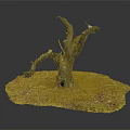 Natural Wooden Trunk Decorative Artwork With Stone Base And Mossy Ground Surface