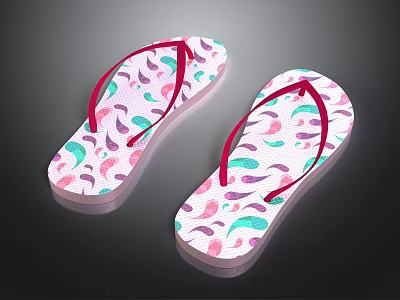 Fashionable Flip Flops With Colorful Patterns Pink Straps And White Soles 3d model