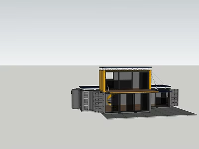 Modern Modular Container Building With Yellow Gray Structure Windows And Stairs 3d model
