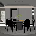 Modern Restaurant Interior With Dining Table Chairs Circular Rug And Green Plant