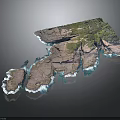 Detailed Rocky Terrain 3D Model With Green Vegetation And Blue Edge Surface