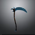 Blue Curved Blade Fantasy Scythe Weapon With Orange Decorative Handle And Grip