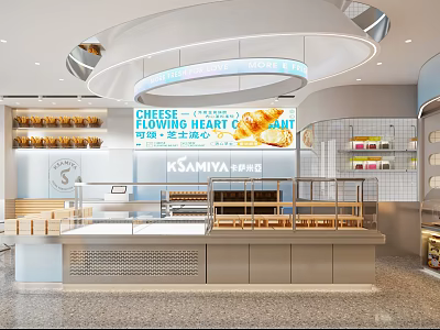 Bright Modern Dessert Shop Interior With Display Counter And Cheese Pastry Treats 3d model