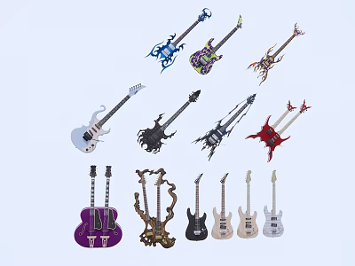 Uniquely Designed Electric Guitars with Various Colors and Stylish Shapes for Music Enthusiasts 3d model