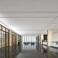 Spacious Modern Hotel Lobby Interior With Marble Flooring Green Plants And Reception Desk