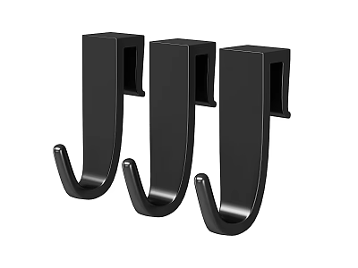 Simple Three Black Wall Mounted Hooks for Home Organization with Modern Design 3d model