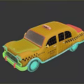 Vintage New York Yellow Taxi with TAXI Sign on Roof and Black Checkered Body