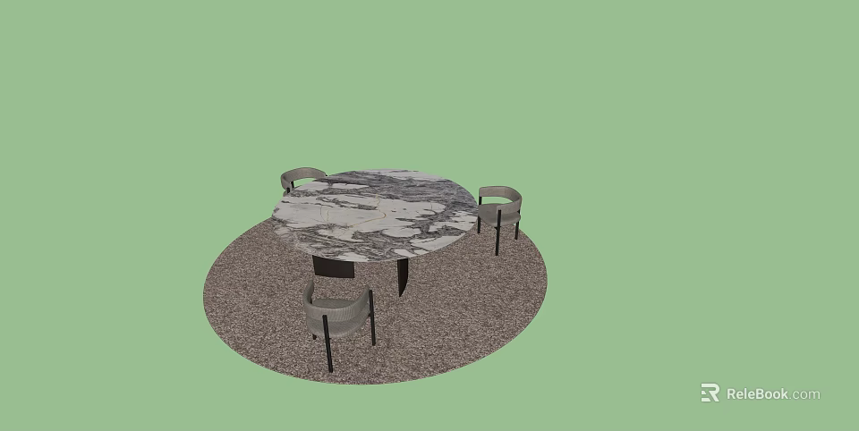 Round Marble Top Dining Table With Four Gray Chairs On Brown Round Carpet 3d model 