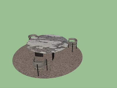 Round Marble Top Dining Table With Four Gray Chairs On Brown Round Carpet 3d model