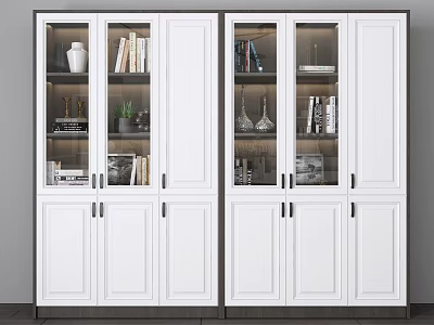 Modern White Bookcase With Glass and Solid Doors Featuring Books Decorative Vases and Plants 3d model