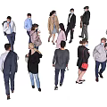 Group of People Walking And Standing With Different Ages Clothing Bags And Masks