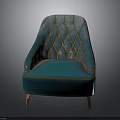 Luxury Teal Accent Chair With Diamond Gold Stitching And Copper Legs
