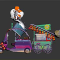 Colorful Mobile Food Cart With Steam Top Vibrant Decorations And Street Snacks