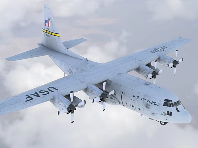 U.S. Air Force Fighter Jet Flying High in Clouds with Propeller Engines and Military Markings 3d model