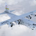 U.S. Air Force Fighter Jet Flying High in Clouds with Propeller Engines and Military Markings