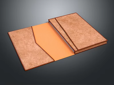 Open Brown Leather Folder With Orange Interior And Stitched Edges Design 3d model