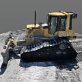 Yellow Bulldozer With Tracks And Blade Working On Earthmoving Ground With Track Marks