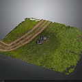 3D Terrain Model with Green Grass Dirt Trails and Circular Structures 3d model
