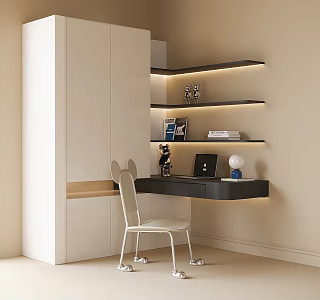 Modern children's desk wardrobe all-in-one 3d model