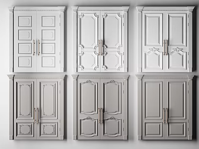 White Double Doors With Various Panel Designs And Decorative Handles For Interior Use 3d model