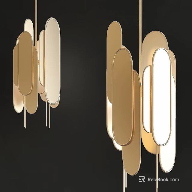 Elegant Modern Golden Chandelier With Hanging Oval Shapes For Interior Design 3d model 