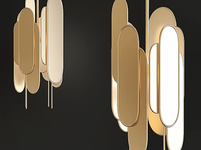 Elegant Modern Golden Chandelier With Hanging Oval Shapes For Interior Design 3d model
