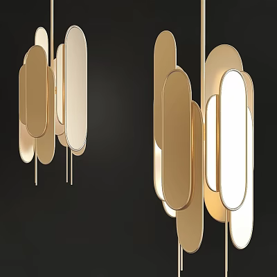 Elegant Modern Golden Chandelier With Hanging Oval Shapes For Interior Design 3d model