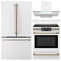 Modern Black Kitchen Appliances Including Refrigerator Range Hood And Oven
