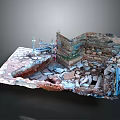 Ancient Building Ruins With Stone Wall Structure Excavation Rubble And Protective Rails