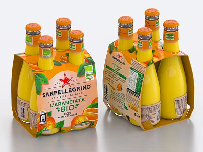 Sanpellegrino LArancia Bio Orange Juice Bottles in Orange Carton Packaging 3d model