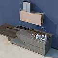 Modern Kitchen Cabinets With Gray Cabinetry Wooden Countertop Sink And Faucet