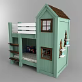 Light Green House Shaped Bunk Bed With Windows Ladder Shelves And Plush Pillows