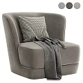 Cozy Gray Single Sofa with Soft Gray Pillow and Herringbone Pattern Blanket 3d model