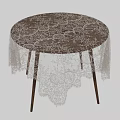 Round Desk Design With White Lace Tablecloth And Wooden Legs