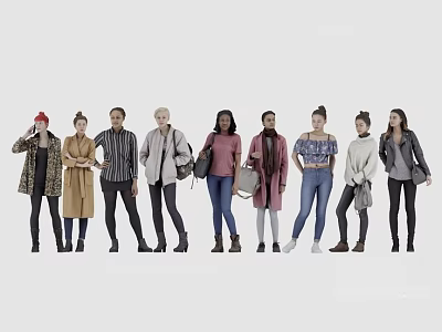 Group of Diverse People Wearing Stylish Casual Outfits Standing Together 3d model