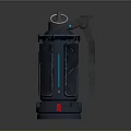 Modern Sci Fi Weapon With Black Body Blue Glowing Lines Red Button And Metal Handle