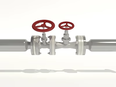 Industrial Equipment Featuring Metal Pipes With Red Valves And Flange Connections 3d model