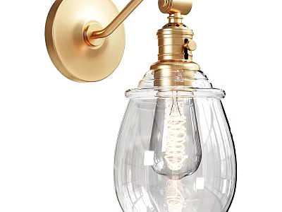 Brass Wall Sconce with Transparent Glass Shade and Coiled Bulb Design 3d model