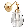 Brass Wall Sconce with Transparent Glass Shade and Coiled Bulb Design