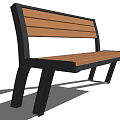 Modern Landscape Bench With Wooden Seat Back And Black Metal Frame