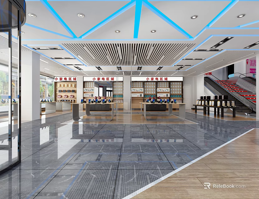 Modern Retail Store Interior Featuring Spacious Layout Display Shelves And Service Counter 3d model