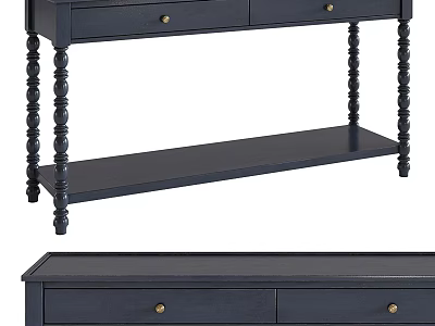Navy Blue Console Table With Drawers Decorative Turned Legs And Lower Shelf 3d model