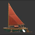 Colorful Model Boat With Red Sail Yellow Green Hull And Small Decorative Accessories